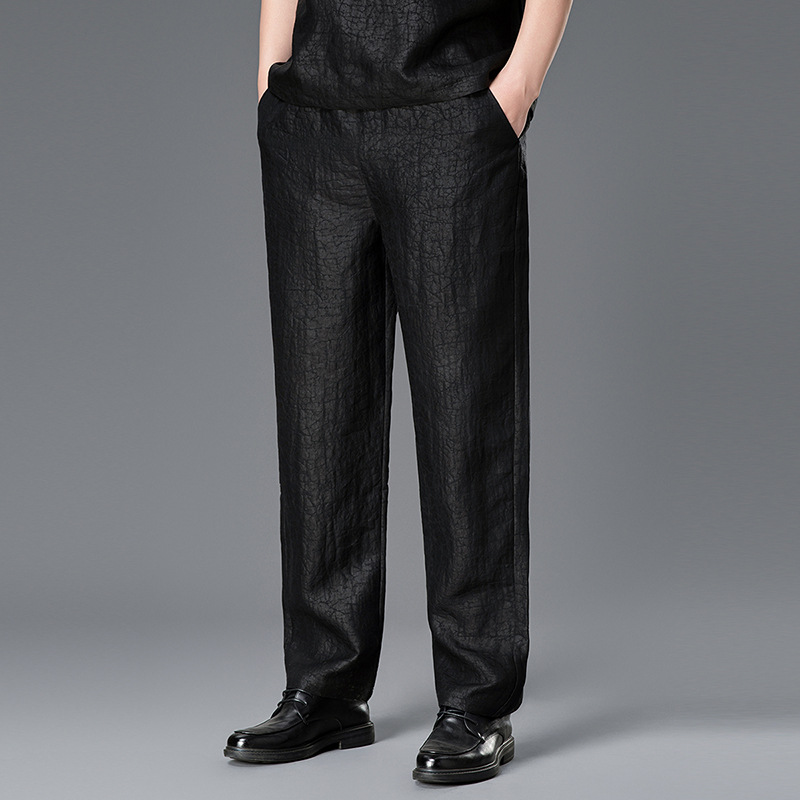 Xiangyun Silk Men's Casual Pants High-End Crackle Pattern Silk Loose Straight Pants Elastic Waist Long Pants Men's Trousers