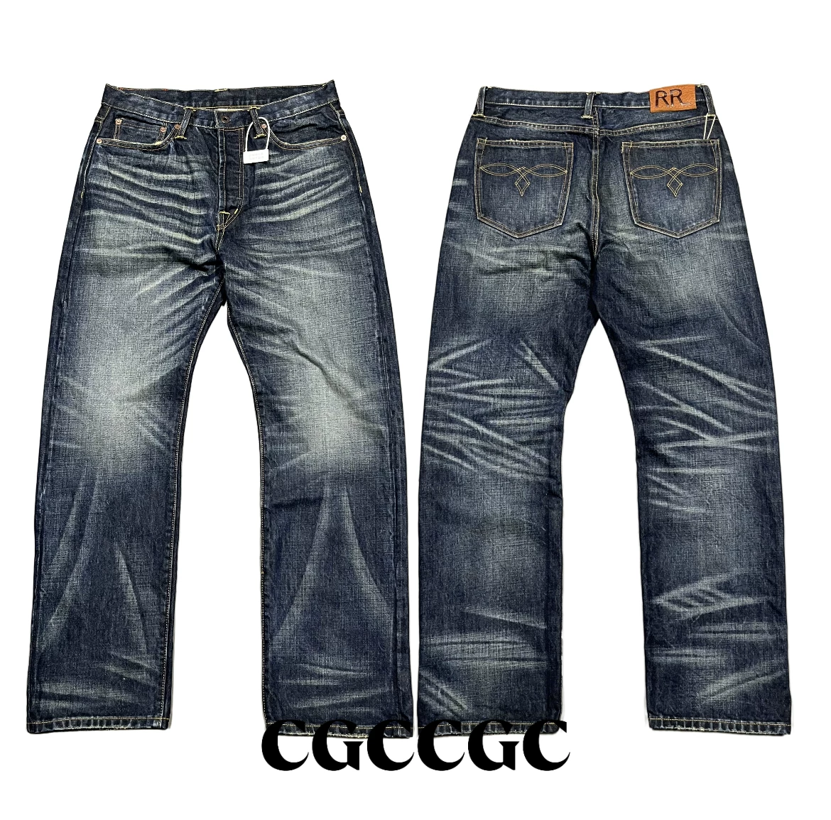 Double R~25Ss High-End Ganshan Selvedge Fabric Vintage Whiskered Heavy-Duty Washed Loose Straight-Leg Three-Dimensional Jeans photo QC de TAOBAO sur Qualit.ly