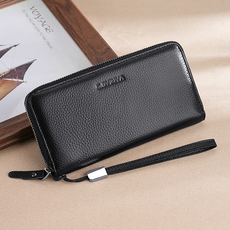 Cross-border New Men's Wallet Long Genuine Leather Zipper Wallet Head Layer Cowhide Business Clutch Large Capacity Wallet