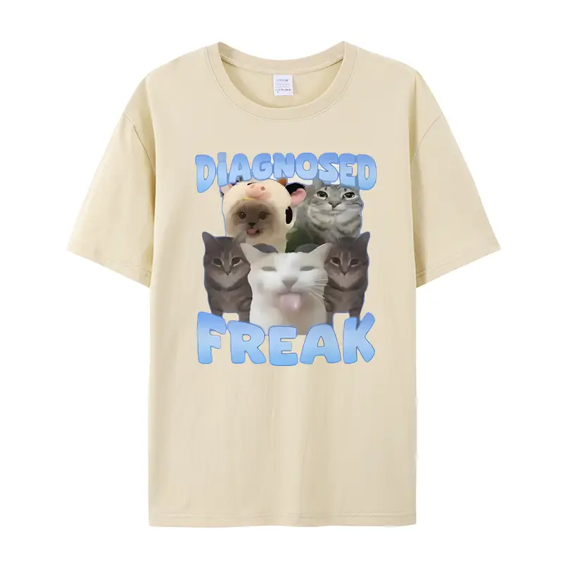 Trendy Funny Fashion Casual Creative Funny cute Cat pure cotton T-Shirt Print Round Neck Short Sleeves for Men and Women Tops
