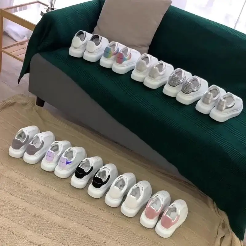 2024 New arrival All Cowhide Versatile Thick-Soled Valenton Mcqueen仑 White Shoes Women's Couple Men's Genuine Leather Height-Increasing Sneakers