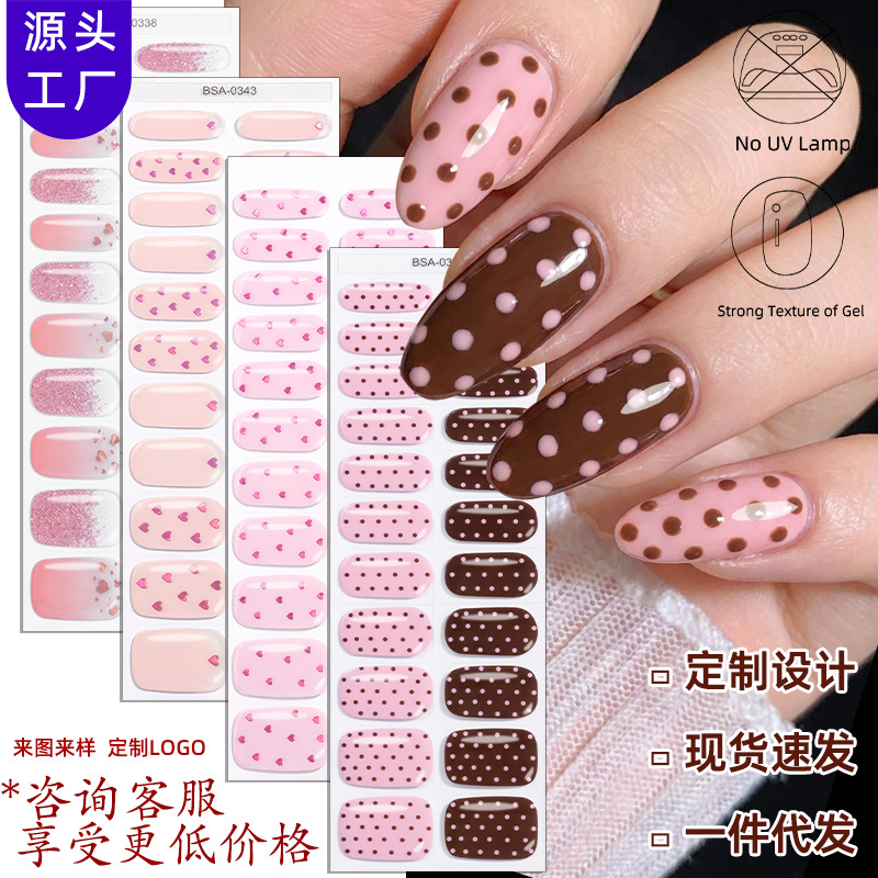 Zhengxiang Cross-Border New Heart-Shaped Polka Dot No-Bake Gel Nail Stickers DIY Valentine's Day Foreign Trade Uv-Free Nail Stickers