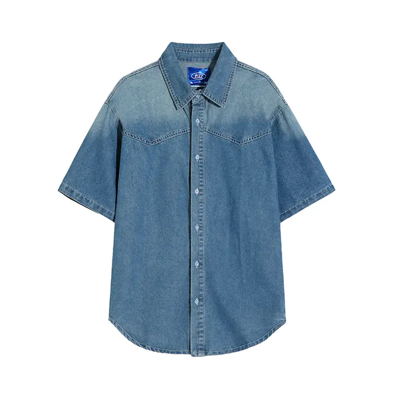 MYQ High-grade Washed Denim Shirt Men's Summer Loose Short-sleeved Shirt Korean Fashionable Retro Lapel T-shirt
