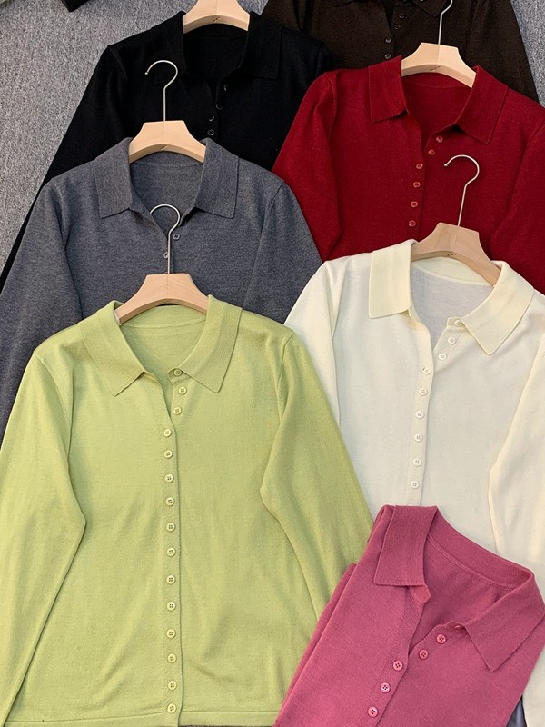 2026 Spring New Style Shirt Collar Knitwear Women's French-Style Elegant Cardigan Fine Wool Blend Top