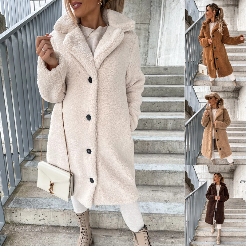 2026 Amazon Autumn/Winter European and American Cross-Border Women's Popular Furry Long-Sleeve Lapel Plush Top Long Coat