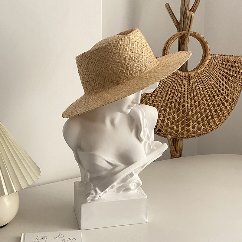 South Korea Rafa Grass Panama Straw Hat Women's New Fashion British Flat Top French Vacation Jazz Straw Hat Top Hat