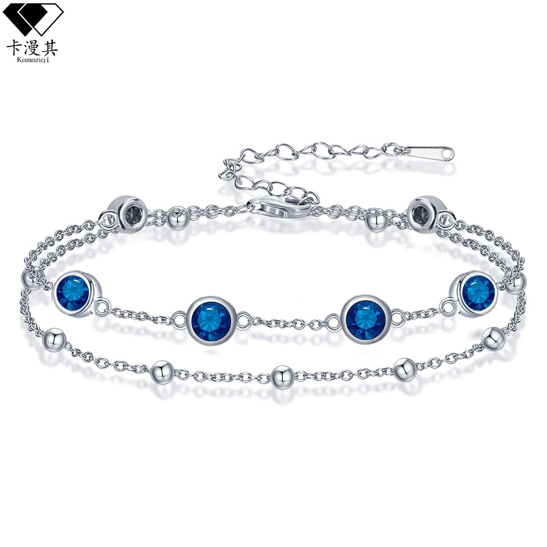Summer New Style European and American Style Sapphire Double-Layer Anklet for Women, Light Luxury Niche Design Ankle Jewelry Beach Anklet