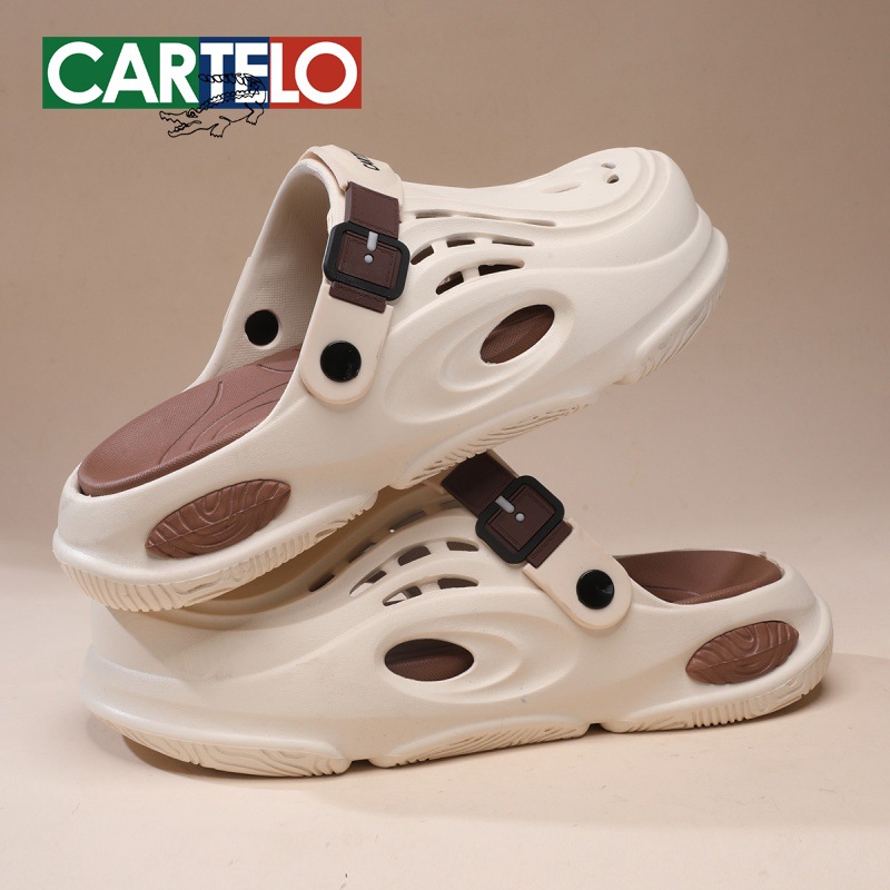 Cartelo Crocodile Men's Clogs for Summer, Outdoor Wear, Comfortable Sports Slippers with Thick Soles and Closed-Toe Design, Soft Sole Sandals
