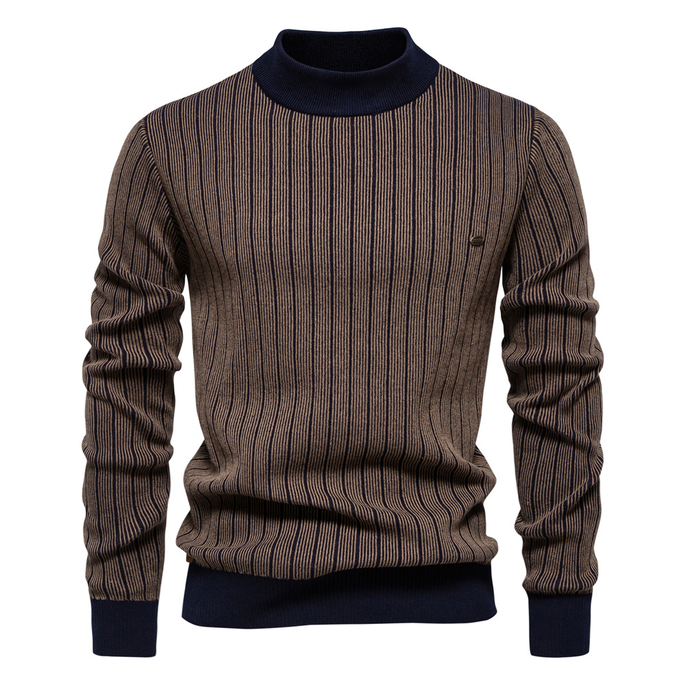 Autumn/Winter 2024 New Half-turtleneck Slim-fit Striped Top Fashion Cross-border high quality Men's Pullover Sweater