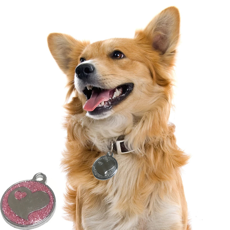 Factory Hot Selling round glitter powder heart-shaped dog tag cat tag pet collar pendant jewelry anti-lost identity lettering card