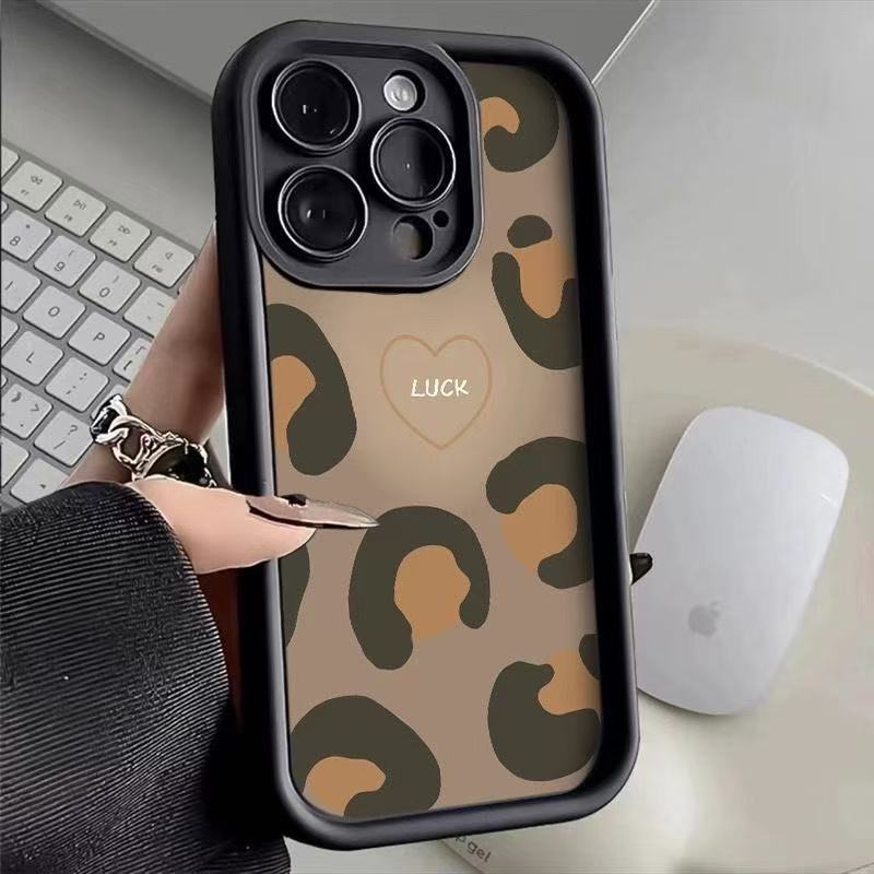 Leopard Print Heart Suitable for Apple 17Promax Mobile Phone Case Japanese and Korean Ins Style Iphone16/15/14 European and American 13/
