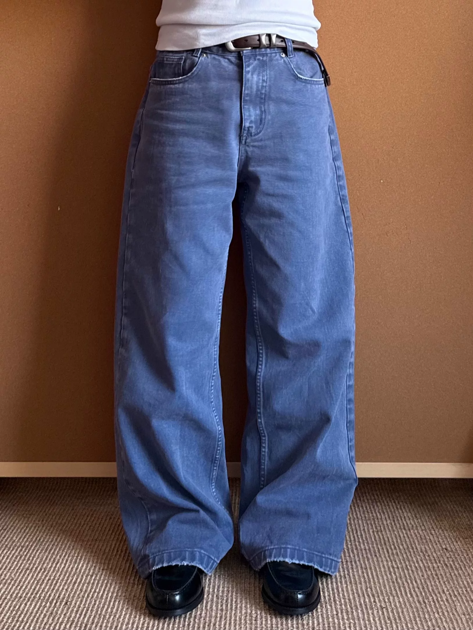 Xanvas French Blue 14.3oz Pre-Dyed Washed Straight-Leg Flared Wide-Leg A-Line Jeans French Work Pants