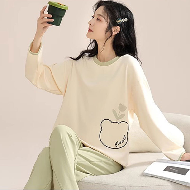 Soft and Comfortable Pajamas for Women in Spring and Autumn, Pure Cotton, Simple Casual Style, Long-Sleeved Suit, Skin-Friendly and Breathable, Women's Home Wear