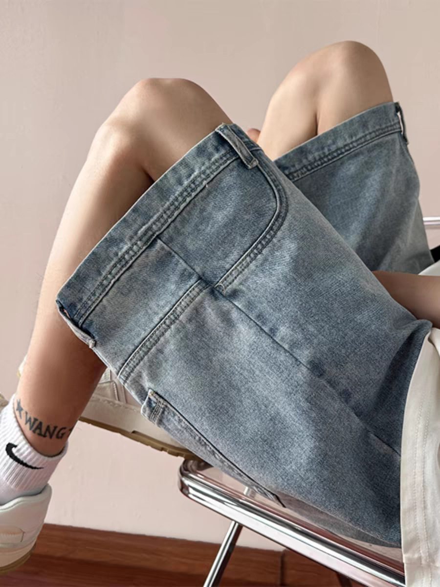 Overhead Wear Denim Shorts Men's Summer Thin Design Sense Loose Straight Pants Trendy Brand American-style Five-point Pants