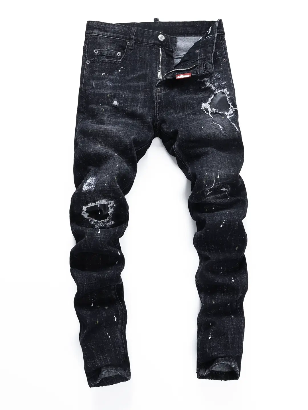 D2 Jeans European Trendy Brand New Style Smoke Gray Splatter Ripped Patchwork Slim Fit Skinny Jeans for Men