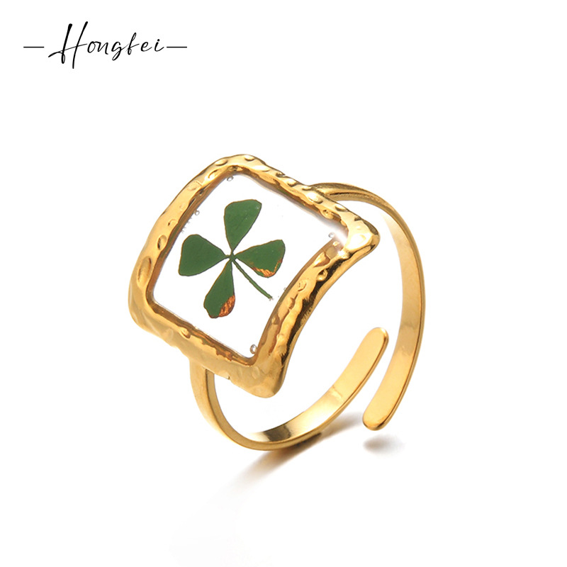 Cross-border ins style stainless steel 18K gold yongsheng flower series open ring fashion small fresh elegant ring wholesale