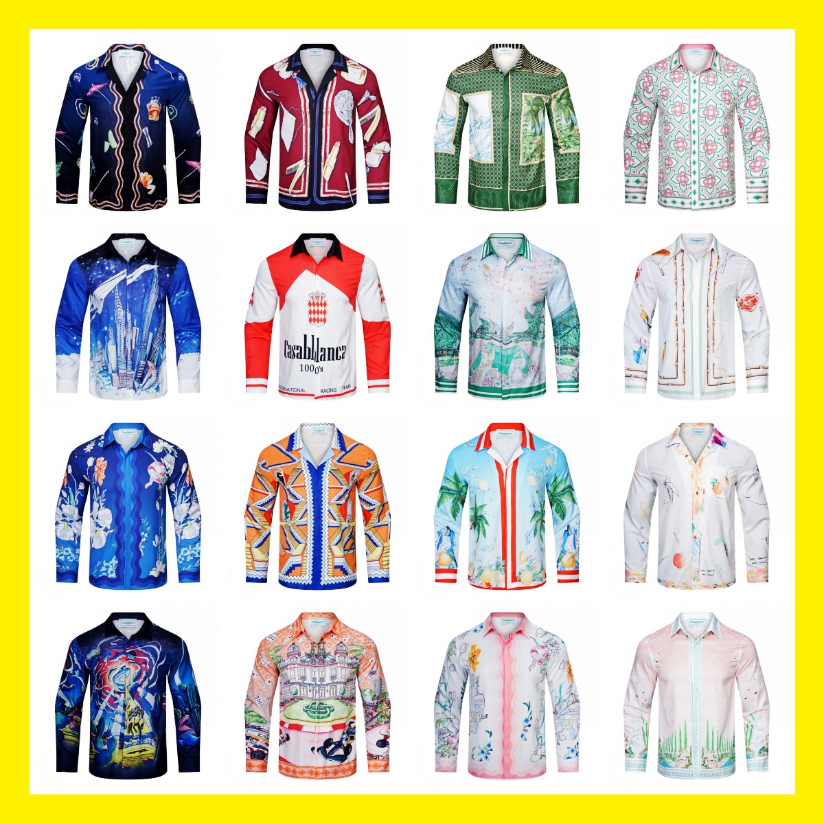 Cross-Border Wholesale Casablanca Long-Sleeved Shirt Casa Racket Fashion Retro Floral Print Shirt Couple Wear