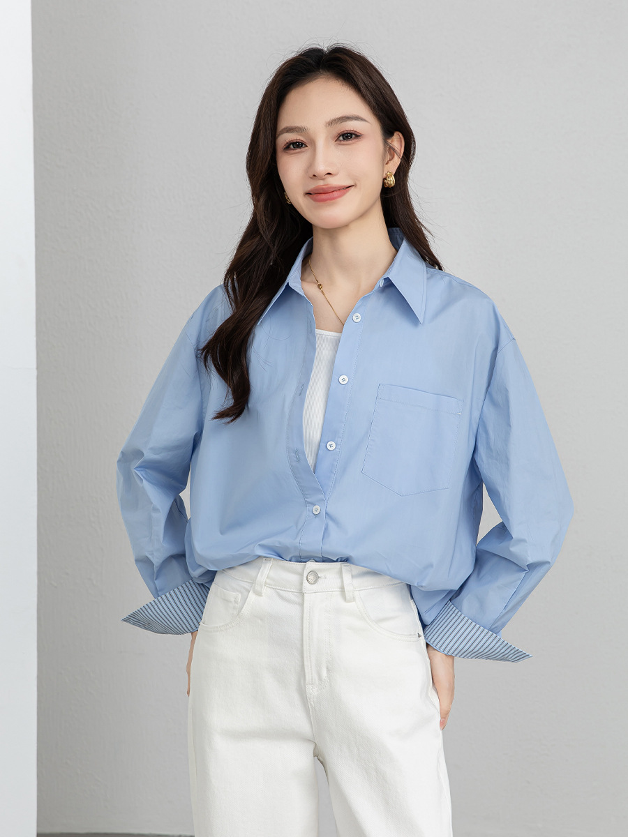 Xingge Klein Blue French Style Airy Professional Commuting Slightly Loose Long Sleeve Shirt for Women, Suitable for All Seasons