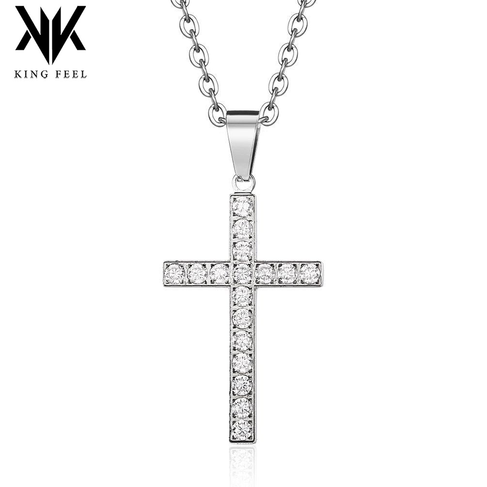 Cross-border e-commerce titanium steel studded cross necklace simple neutral style male and female hipster wear personality accessories
