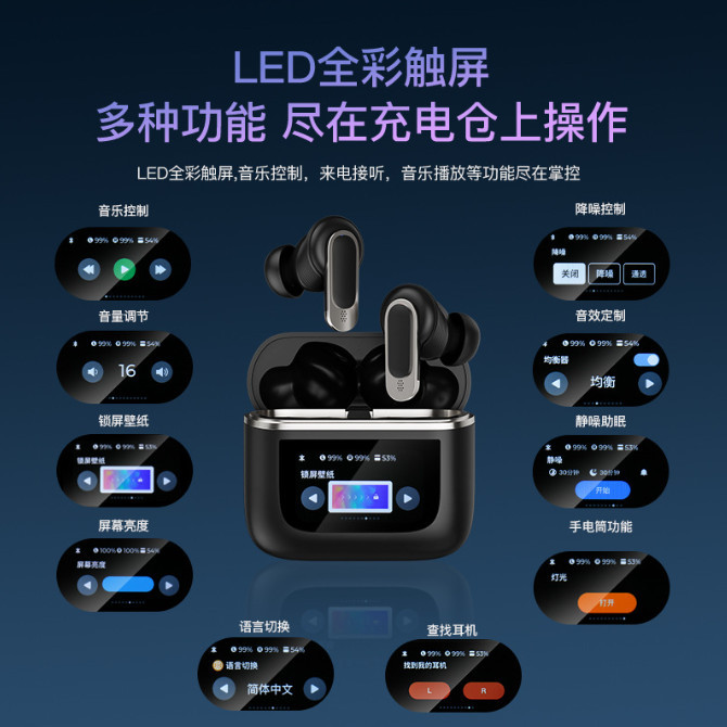 New V8 Bluetooth Headset Translation Headset Supports 140+ Language Translation Digital Display Touch Full Color Screen Anc Noise Reduction