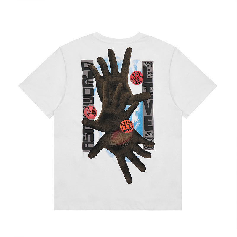 23S Cross-border Tide Travis Scott Palm 3D Letter Foam Printed Short-sleeved T-shirt Men's and Women's High Street Half-sleeved