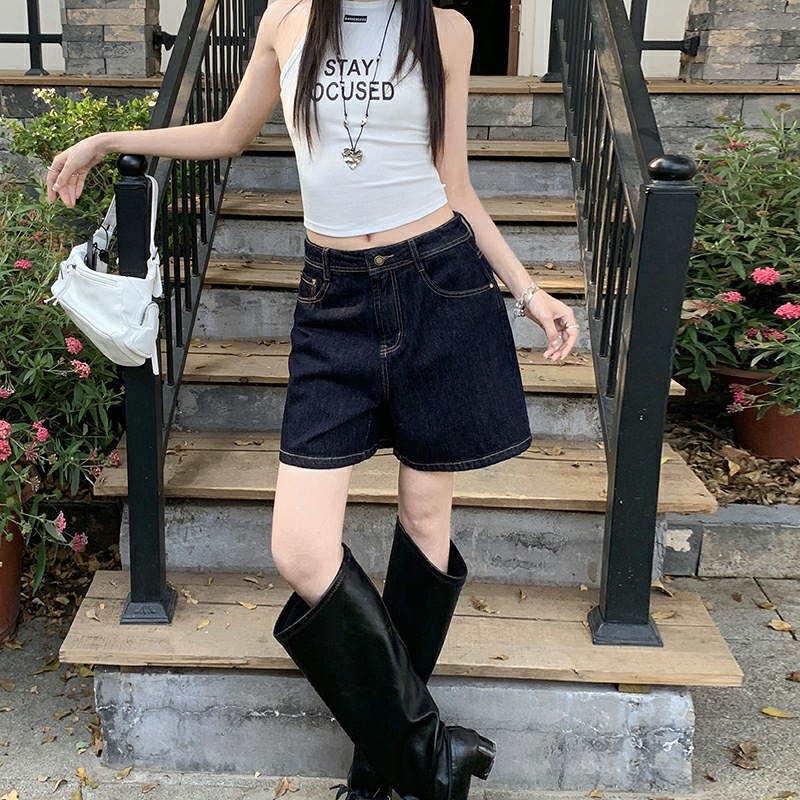 American Retro Style Women's Denim Shorts 2026 Summer New Straight High-Waisted Loose Slimming Versatile Wide-Leg Mid-Length Pants