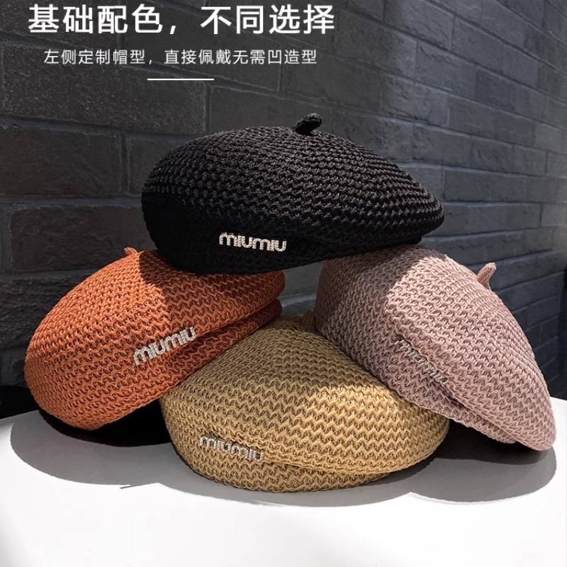 2025 New Black Beret Women's Face Revealing Small Internet Celebrity Style Rhinestone Letter Bere Hat Shaped Painter Hat Thin