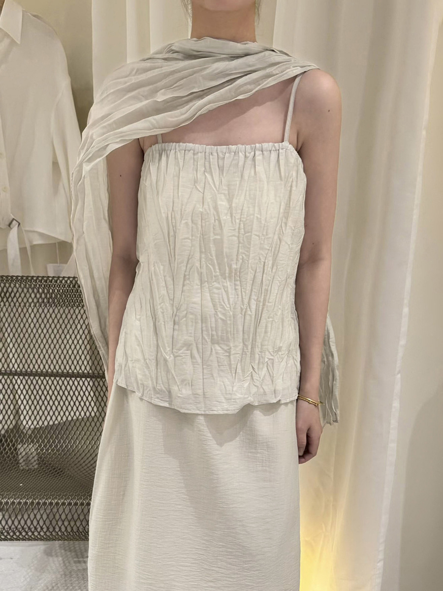 Love and Nancy Thirteen Lines 2026 Summer Korean Tencel Wrinkled Texture Strapless Camisole with Scarf 04210