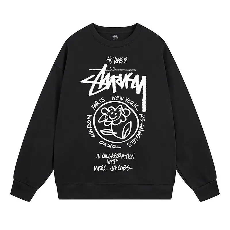 One-Piece Drop Shipping Shawn Stussy Stus Round Neck Sweatshirt Heavy High Version Fleece-Lined Sweatshirt Couple Wear Trendy Cross-Border