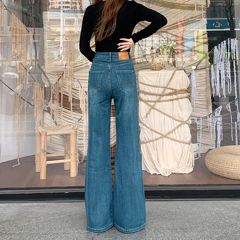High-Waisted Flared Jeans for Women, Fleece-Lined Long Pants, New Autumn and Winter Style, Loose Fit, Slimming Wide-Leg Trousers