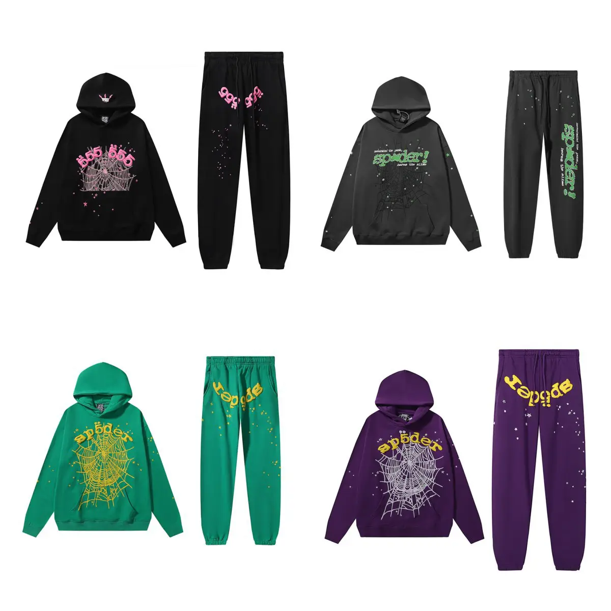 Foreign Trade US Fashion Sp5der 555 555 Spider Web Printing Loose Casual Fashion Hooded Sweat Pants suit