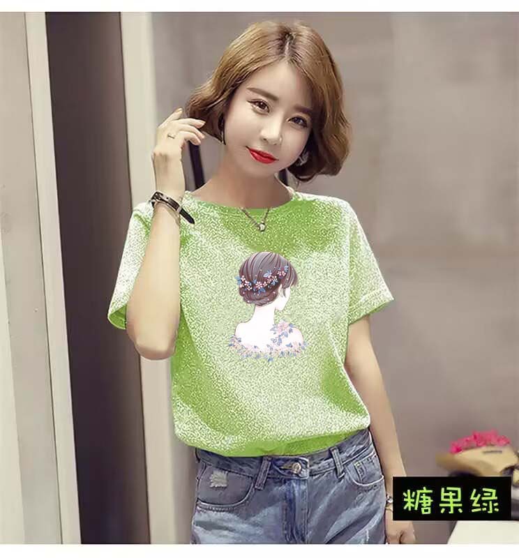 Short-Sleeved Bright Silk T-Shirt for Women 2023 Summer New Style Printed Versatile Korean Style Ins Student Top for Women