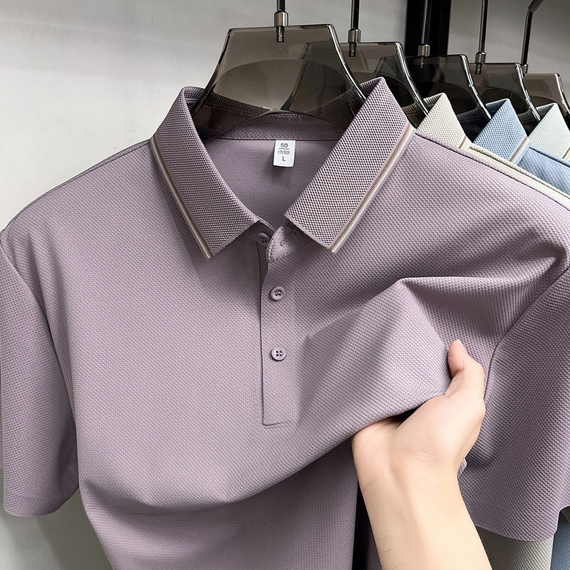 Boutique Silk Men's Polo Shirt Short-Sleeve Summer New Style Middle-Aged Dad's Summer Collared Men's T-Shirt