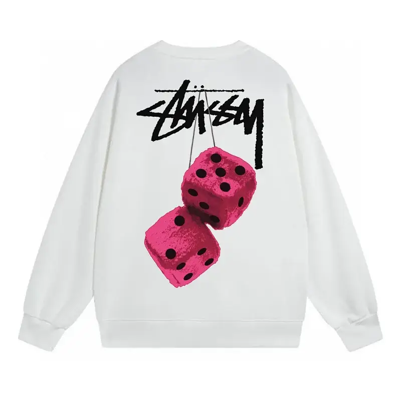 stu printed sweatshirt, dice pattern, crew neck, terry cloth