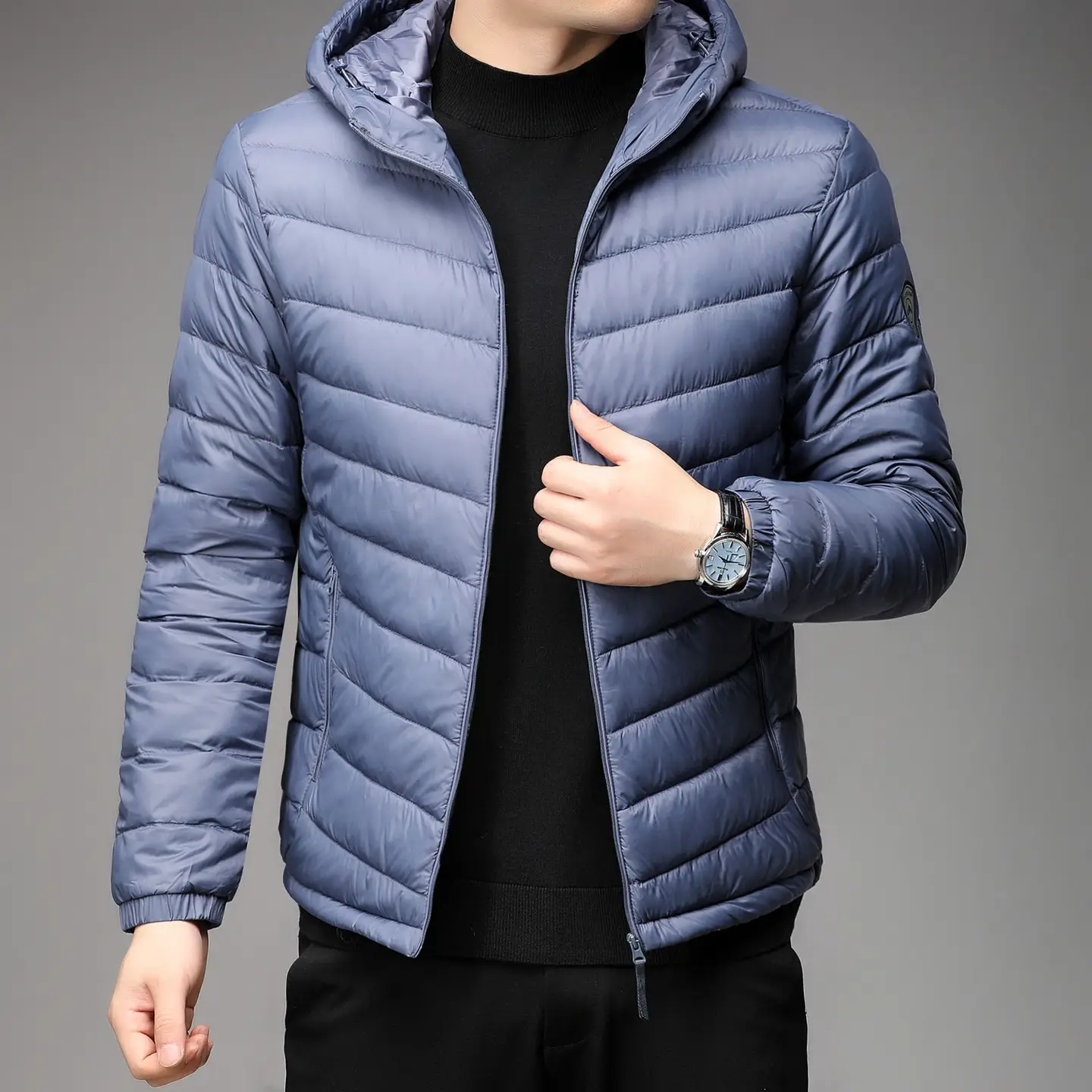 Brand Handle Autumn and Winter Light Down Cotton-padded Jacket Men's Short Vertical Collar Hooded Middle-aged and Elderly Light Thin Broken Coat