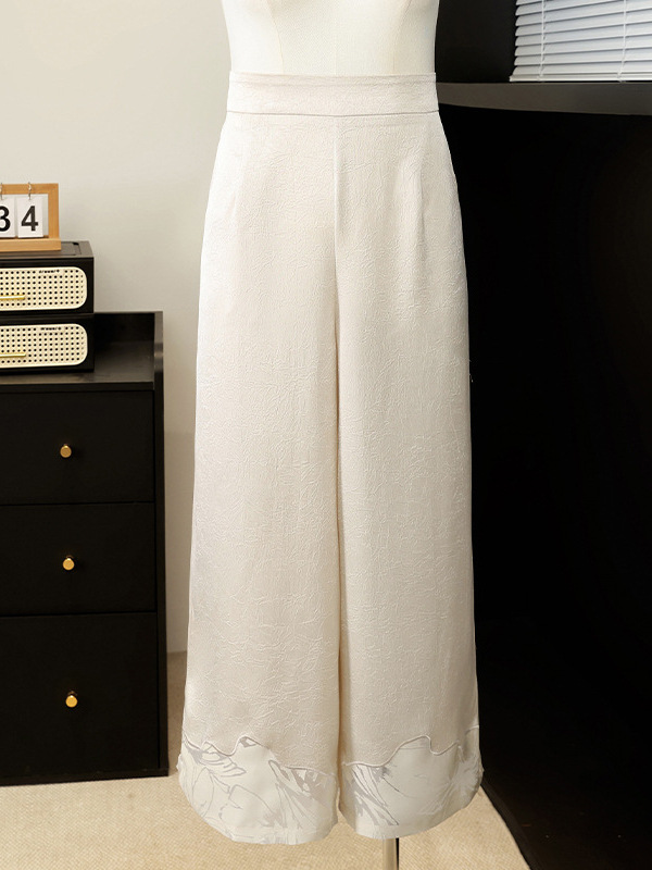 Trendy New Chinese-Style Silk Satin Wide-Leg Pants for Women, High-End Mom Pants, High-Waisted Retro Versatile Fashion Pants