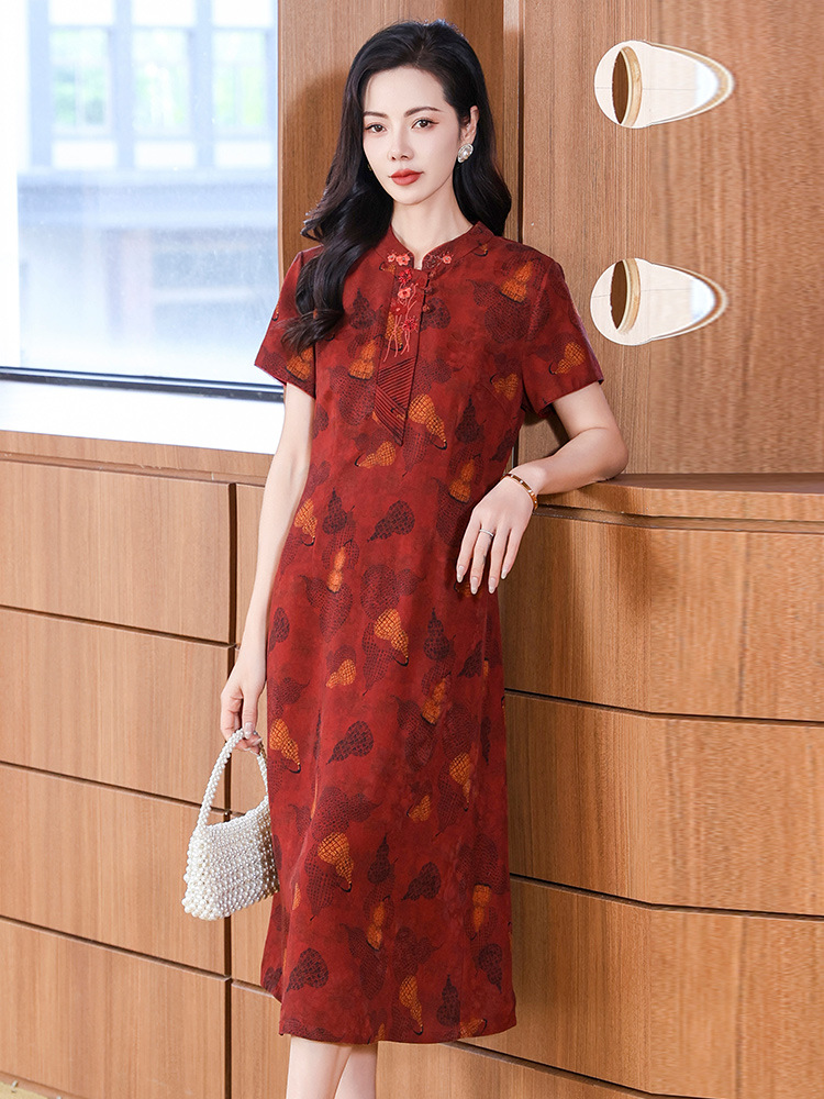 Floral Xiangyun Silk Dress for Women 2026 Summer New Style Mother's Wear Chinese Style Retro Mid-Length Improved Cheongsam Dress