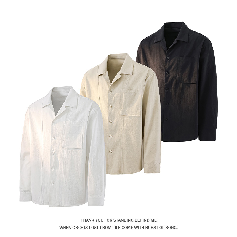 2026 Spring New Men's Shirt with Cuban Collar, Old Money Style, Loose Fit, Large Size Casual Shirt, Light Jacket, Men's Top