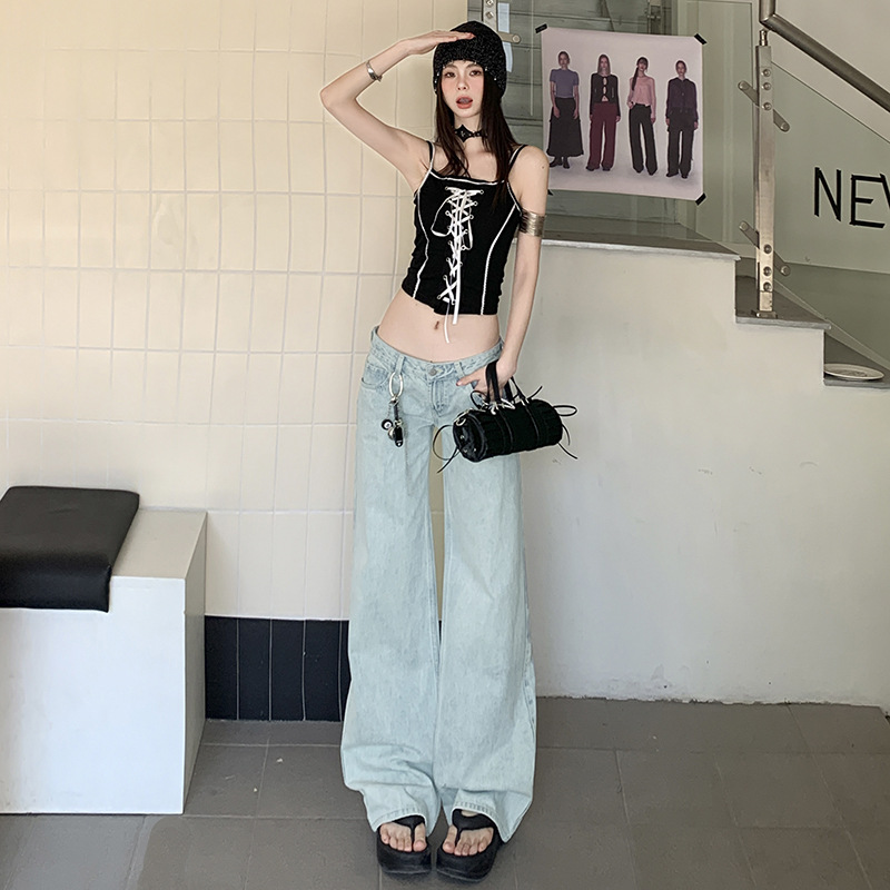 American-Style Light Blue Spicy Girl Low-Waist Loose Jeans for Women, 2026 Summer New Straight-Leg Slimming Versatile Wide-Leg Pants