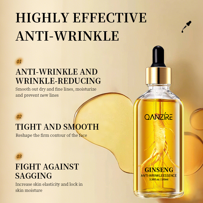 Cross-Border Full English Ginseng Anti-Wrinkle Essence Ginseng Essence Moisturizing and Hydrating Essence to Reduce Dullness