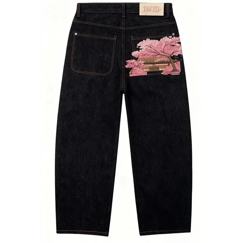 Millennial European and American Cross-Border American Retro Personality Trendy Jeans Harajuku Cherry Blossom Embroidery Versatile Casual Pants