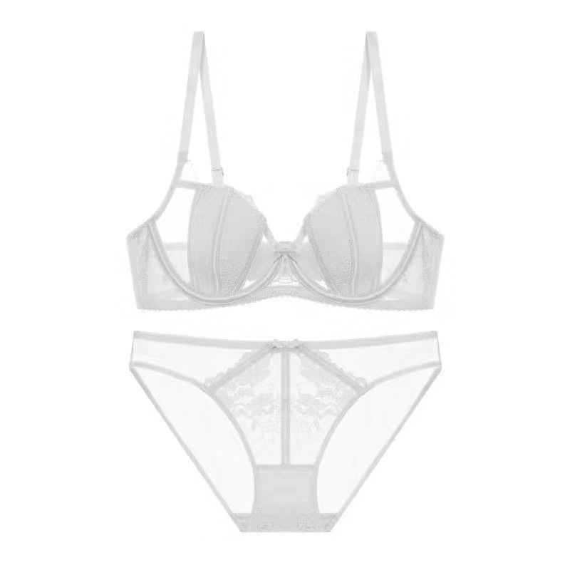 French Style Sexy Hollow Lace Bra Set Soft Steel Ring Thin Breathable Large Chest Small Women's Underwear
