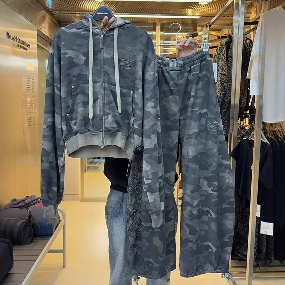 Korean Badblood Bcac Series Retro Loose Camouflage Sweatshirt Women's Niche Hoodie Sports Jacket