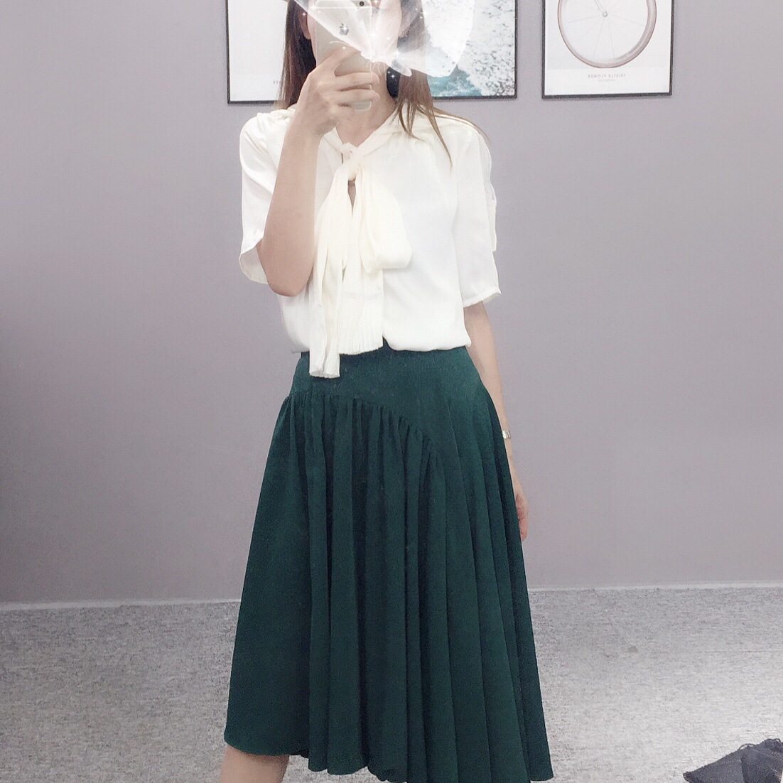 [Simeng] Wizard of Oz skirt white high waist mid-length skirt women's summer A- line skirt pleated skirt
