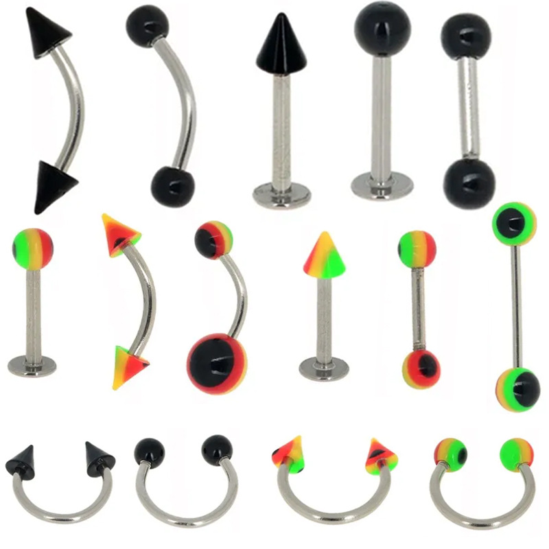 Stainless Steel Lip Stud Earrings Navel Stud Rainbow Color Basic Acrylic Tongue Stud Stud Lip Stud Eyebrow Stud Piercing Jewelry