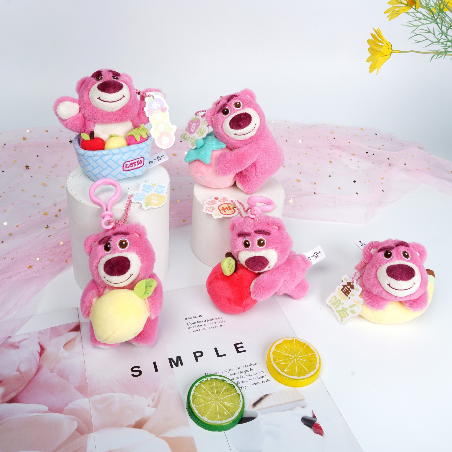 Genuine Disney Strawberry Bear Series Plush Doll Strawberry Bear Lie Lie Lie Bear Plush Mobile Phone Holder Berry You Can't