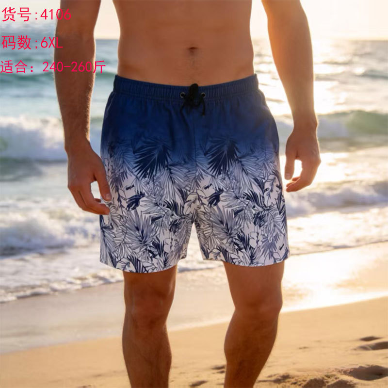 Plus-Size Men's Beach Swim Trunks, Loose, Breathable, Quick-Drying, Large Size, Fashionable Printed Swim Trunks, Factory Direct Sale