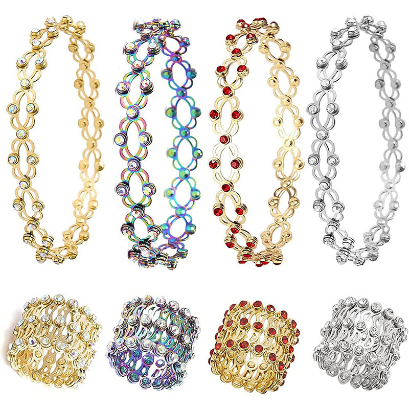 Longrui Cross-Border Hot-Selling European and American Fashion Creative Diamond-Encrusted Adjustable Telescopic Ring Deformable Magic Copper Bracelet Wholesale