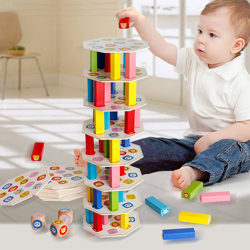 Children's Wooden Creative 54 Stacked High Building Blocks Early Education Stacked Tower Stacked Stacked Puzzle Toys Wholesale