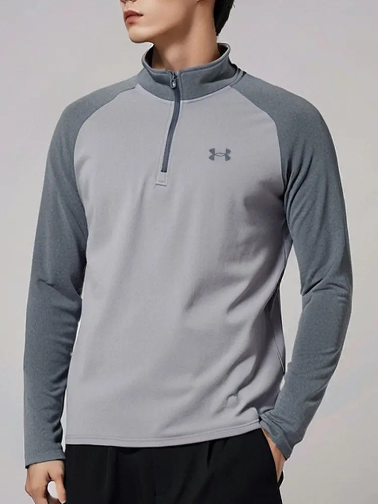 Andema quick drying long sleeved T-shirt for men's autumn new running and fitness clothes, training clothes, standing collar half zipper top for men
